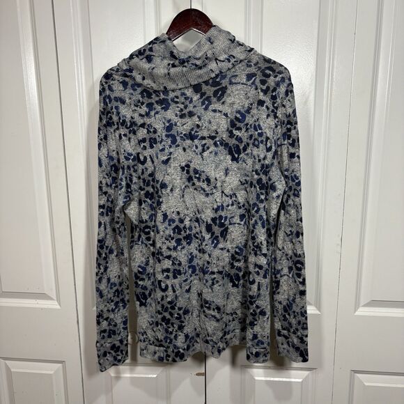 Peace and Pearl Womens L Gray Blue Animal Print Cowl Neck Sweater Boho Cozy - Picture 2 of 7